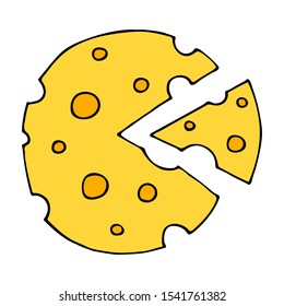 Hand drawn of part of cheese cartoon doodle, isolated on white background