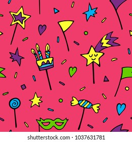 Hand drawn party background for wrapping paper, textile, web page background, packaging, poster, banner.