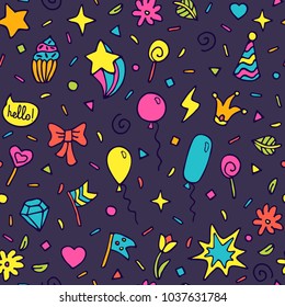 Hand drawn party background for wrapping paper, textile, web page background, packaging, poster, banner.