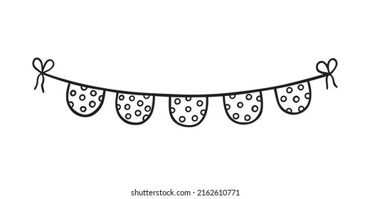 Hand drawn party bunting flags doodle.  Birthday garland in sketch style.  Vector illustration isolated on white background.
