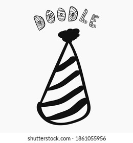 Gorra de fiesta dibujada a mano al estilo de doodle para celebrar Navidad y Año Nuevo. Icono de vector aislado dibujado a mano.