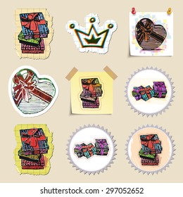 Hand drawn party and celebration emblems set. Isolated. Stickers