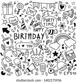 hand drawn party doodle happy birthday Ornaments background pattern Vector illustration