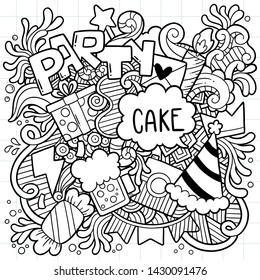 hand drawn party doodle happy birthday Ornaments background pattern Vector illustration