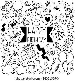 hand drawn party doodle happy birthday Ornaments background pattern Vector illustration
