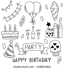 hand drawn party doodle happy birthday Ornaments background pattern Vector illustration