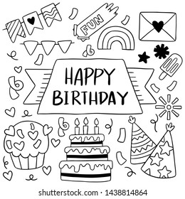 Happy Birthday Background Handdrawn Birthday Sets Stock Vector (Royalty ...