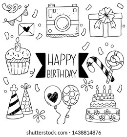 hand drawn party doodle happy birthday Ornaments background pattern Vector illustration