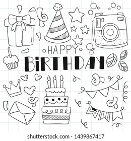 hand drawn party doodle happy birthday Ornaments background pattern Vector illustration