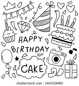 hand drawn party doodle happy birthday Ornaments background pattern Vector illustration