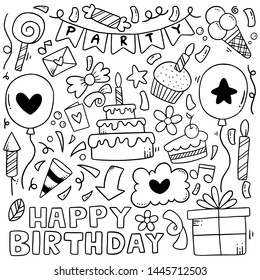 hand drawn party doodle happy birthday Ornaments background pattern Vector illustration
