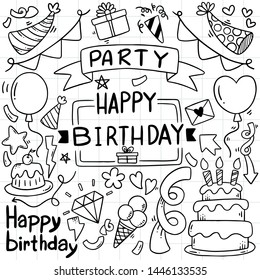 hand drawn party doodle happy birthday Ornaments background pattern Vector illustration