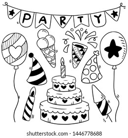 hand drawn party doodle happy birthday Ornaments background pattern Vector illustration