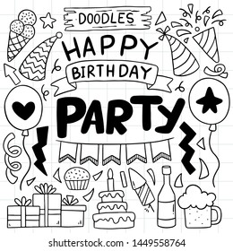 hand drawn party doodle happy birthday Ornaments background pattern Vector illustration