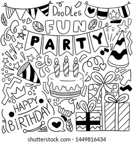 hand drawn party doodle happy birthday Ornaments background pattern Vector illustration