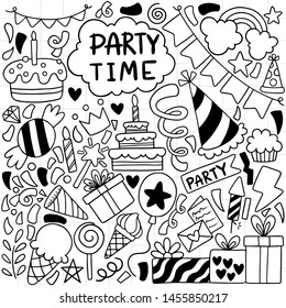 hand drawn party doodle happy birthday Ornaments background pattern Vector illustration