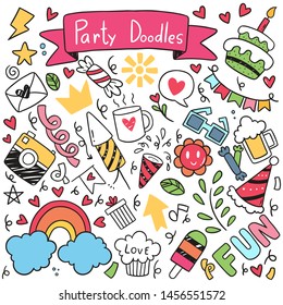 hand drawn party doodle happy birthday Ornaments background pattern Vector illustration