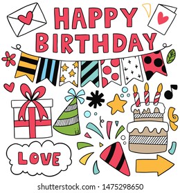 hand drawn party doodle happy birthday Ornaments background pattern Vector illustration