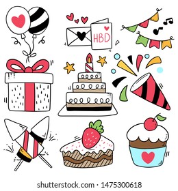 hand drawn party doodle happy birthday Ornaments background pattern Vector illustration