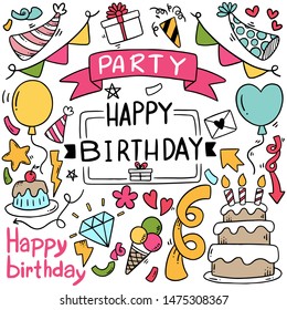 hand drawn party doodle happy birthday Ornaments background pattern Vector illustration