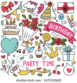 Colorful Happy Birthday Party Lettering Doodle Stock Illustration 539231188