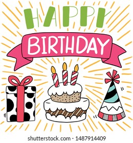 hand drawn party doodle happy birthday Ornaments background pattern Vector illustration