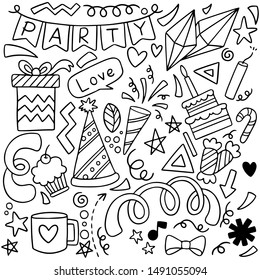 hand drawn party doodle happy birthday Ornaments background pattern Vector illustration