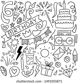 hand drawn party doodle happy birthday Ornaments background pattern Vector illustration