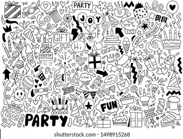 hand drawn party doodle happy birthday Ornaments background pattern Vector illustration