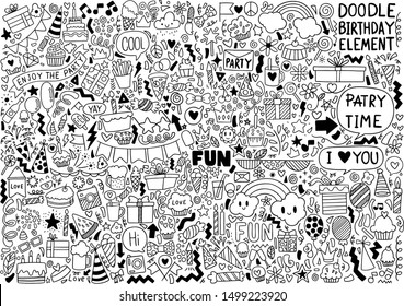 hand drawn party doodle happy birthday Ornaments background pattern Vector illustration