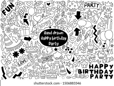 hand drawn party doodle happy birthday Ornaments background pattern Vector illustration