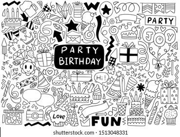 hand drawn party doodle happy birthday Ornaments background pattern Vector illustration