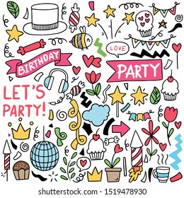 hand drawn party doodle happy birthday Ornaments background pattern Vector illustration