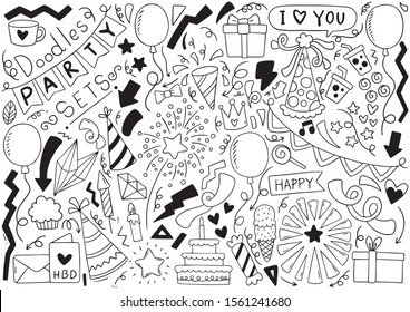 hand drawn party doodle happy birthday Ornaments background pattern Vector illustration