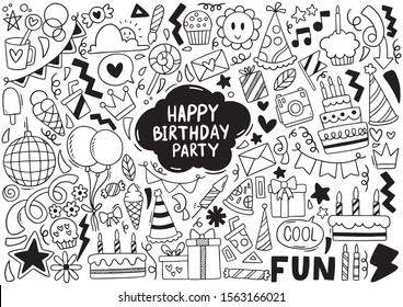 hand drawn party doodle happy birthday Ornaments background pattern Vector illustration