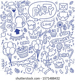 hand drawn party doodle happy birthday Ornaments background pattern Vector illustration