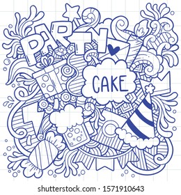 hand drawn party doodle happy birthday Ornaments background pattern Vector illustration