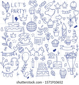 hand drawn party doodle happy birthday Ornaments background pattern Vector illustration
