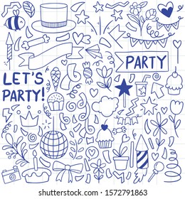 hand drawn party doodle happy birthday Ornaments background pattern Vector illustration