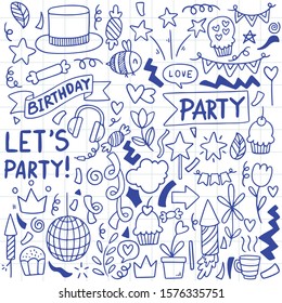 hand drawn party doodle happy birthday Ornaments background pattern Vector illustration
