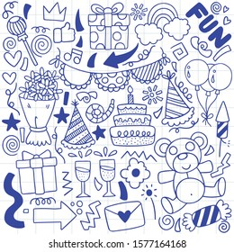 hand drawn party doodle happy birthday Ornaments background pattern Vector illustration