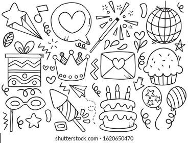 hand drawn party doodle happy birthday Ornaments background pattern Vector illustration