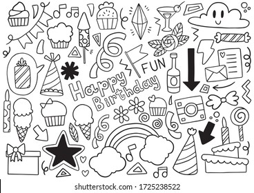 hand drawn party doodle happy birthday Ornaments background pattern Vector illustration