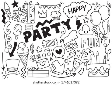 hand drawn party doodle happy birthday Ornaments background pattern Vector illustration