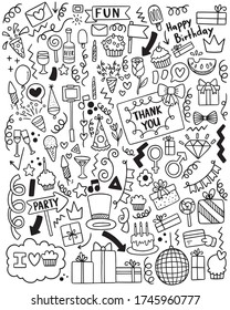 hand drawn party doodle happy birthday Ornaments background pattern Vector illustration