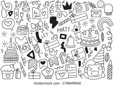 hand drawn party doodle happy birthday Ornaments background pattern Vector illustration