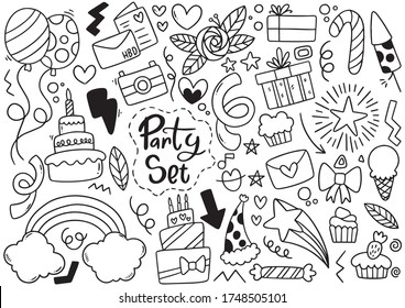 hand drawn party doodle happy birthday Ornaments background pattern Vector illustration