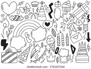 hand drawn party doodle happy birthday Ornaments background pattern Vector illustration