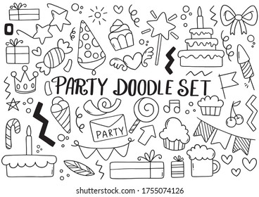 hand drawn party doodle happy birthday Ornaments background pattern Vector illustration