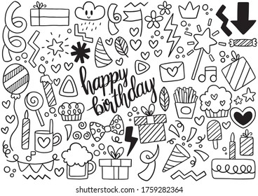 hand drawn party doodle happy birthday Ornaments background pattern Vector illustration